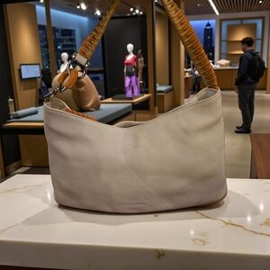Arcadia Italian Leather Cream Pebbled Leather Shoulder Bag